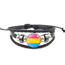 Load image into Gallery viewer, Pride Glass Buckle Charm Bracelet Rainbow Flag Gay Jewelry Handmade DIY Beaded Weave Black Leather