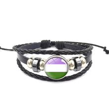Load image into Gallery viewer, Pride Glass Buckle Charm Bracelet Rainbow Flag Gay Jewelry Handmade DIY Beaded Weave Black Leather