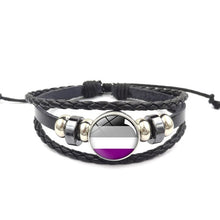Load image into Gallery viewer, Pride Glass Buckle Charm Bracelet Rainbow Flag Gay Jewelry Handmade DIY Beaded Weave Black Leather