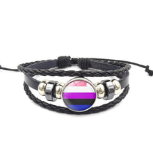 Load image into Gallery viewer, Pride Glass Buckle Charm Bracelet Rainbow Flag Gay Jewelry Handmade DIY Beaded Weave Black Leather