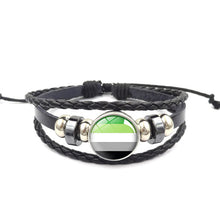 Load image into Gallery viewer, Pride Glass Buckle Charm Bracelet Rainbow Flag Gay Jewelry Handmade DIY Beaded Weave Black Leather