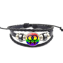 Load image into Gallery viewer, Pride Glass Buckle Charm Bracelet Rainbow Flag Gay Jewelry Handmade DIY Beaded Weave Black Leather