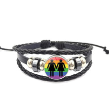Load image into Gallery viewer, Pride Glass Buckle Charm Bracelet Rainbow Flag Gay Jewelry Handmade DIY Beaded Weave Black Leather