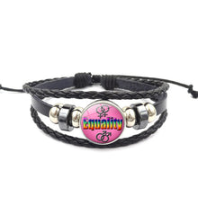 Load image into Gallery viewer, Pride Glass Buckle Charm Bracelet Rainbow Flag Gay Jewelry Handmade DIY Beaded Weave Black Leather