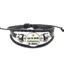 Load image into Gallery viewer, Pride Glass Buckle Charm Bracelet Rainbow Flag Gay Jewelry Handmade DIY Beaded Weave Black Leather