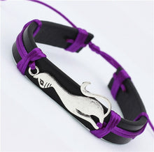 Load image into Gallery viewer, Antique Silver Cute Cat Charms  PU Leather Bracelets Lovely Animal handmade Braid  colorful Jewelry kids Gifts
